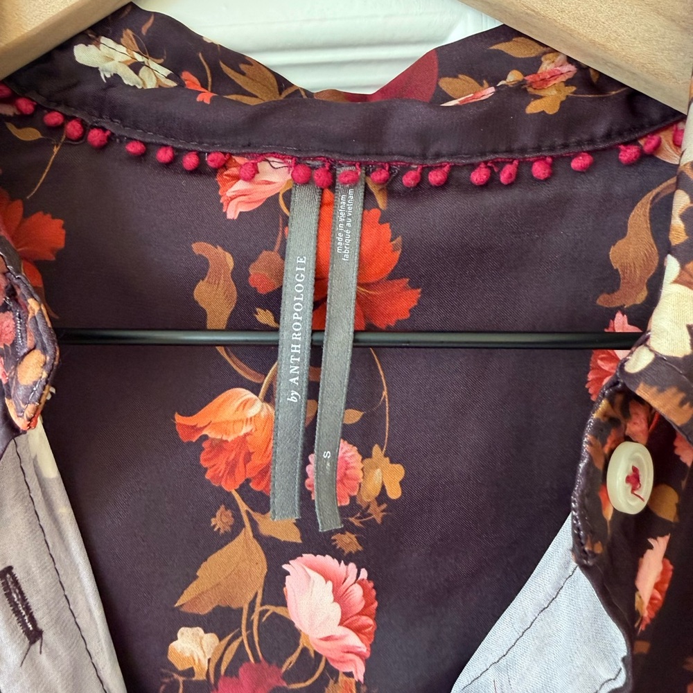 Anthropologie Black Floral Button-Down Shirt - Picture 6 of 7